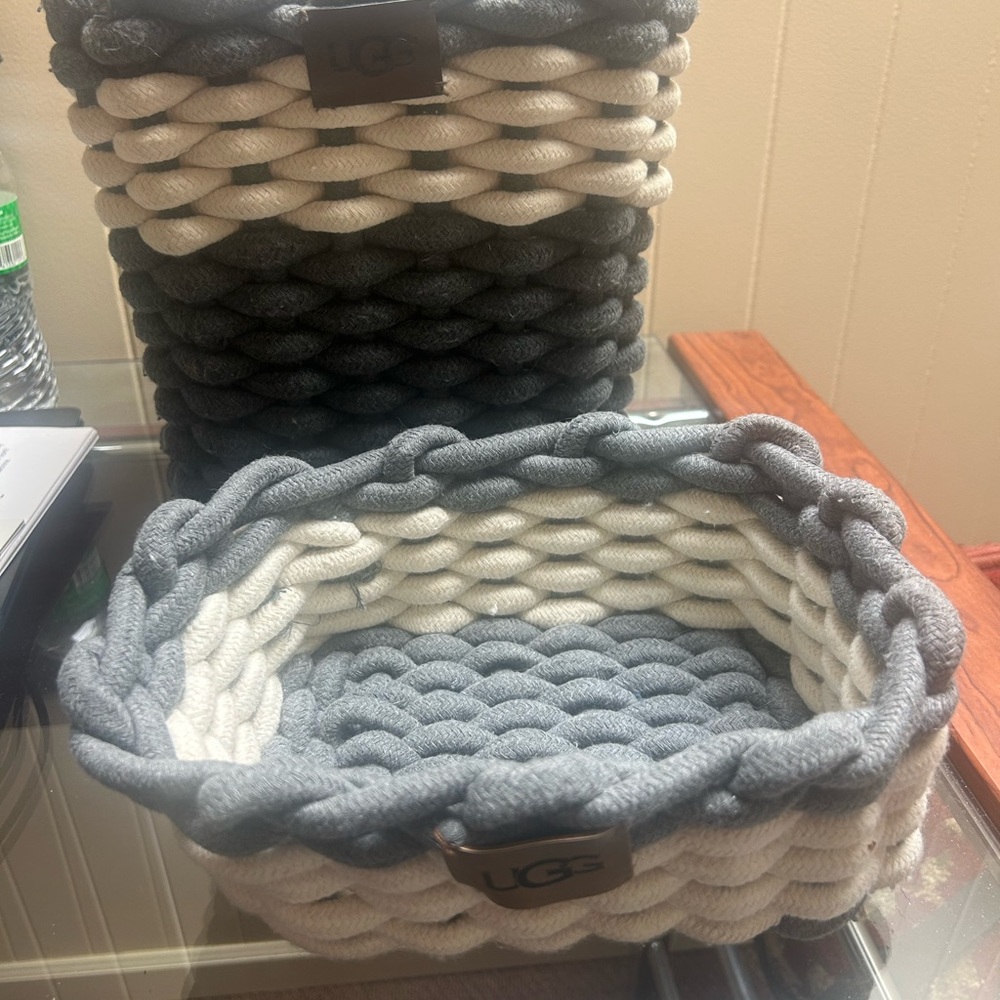 UGG grey and Cream Braided Basket Set
